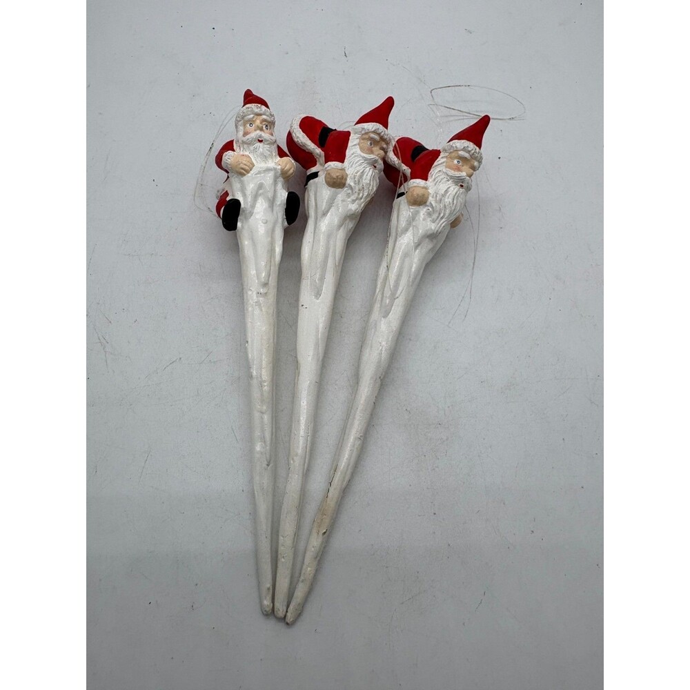 3pc Santa Claus Icicle Resin Painted Christmas Ornament Holiday Whimsical